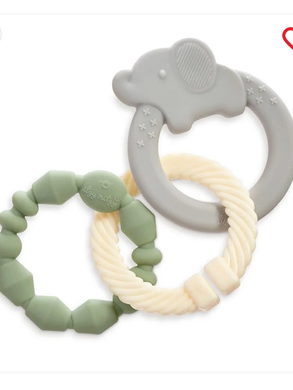 Itzy Ritzy Silicone Loops Elephant & Ring Teething Toy Set - Gray, Sage & Cream